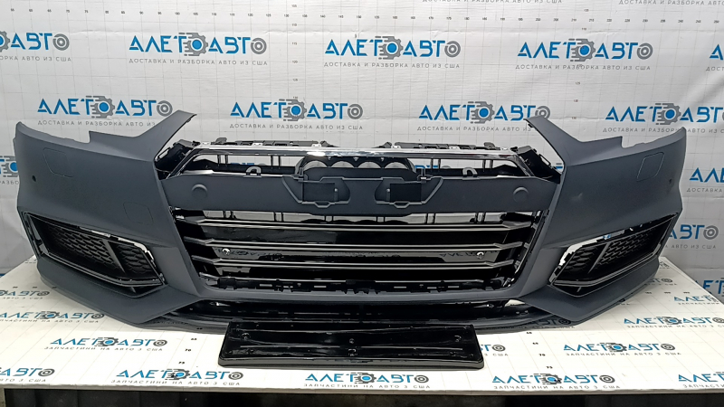 Бампер передний в сборе Audi A4 B9 17-19 S-line под парктроники, под омыватели фар с заглушками, 10 позиций