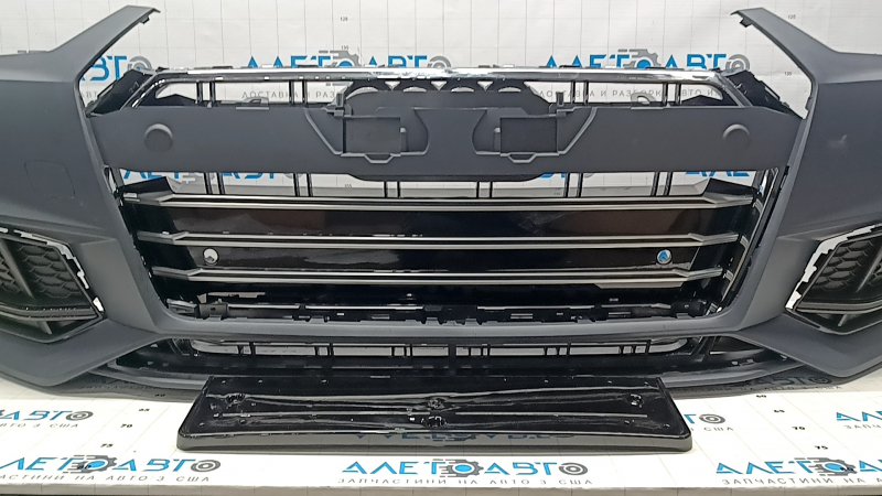 Бампер передний в сборе Audi A4 B9 17-19 S-line под парктроники, под омыватели фар с заглушками, 10 позиций