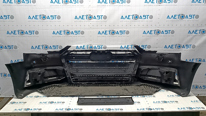 Бампер передний в сборе Audi A4 B9 17-19 S-line под парктроники, под омыватели фар с заглушками, 10 позиций