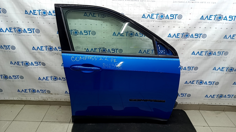Дверь в сборе передняя правая Jeep Compass 17-26 keyless, синий PBJ, тычки, царапины