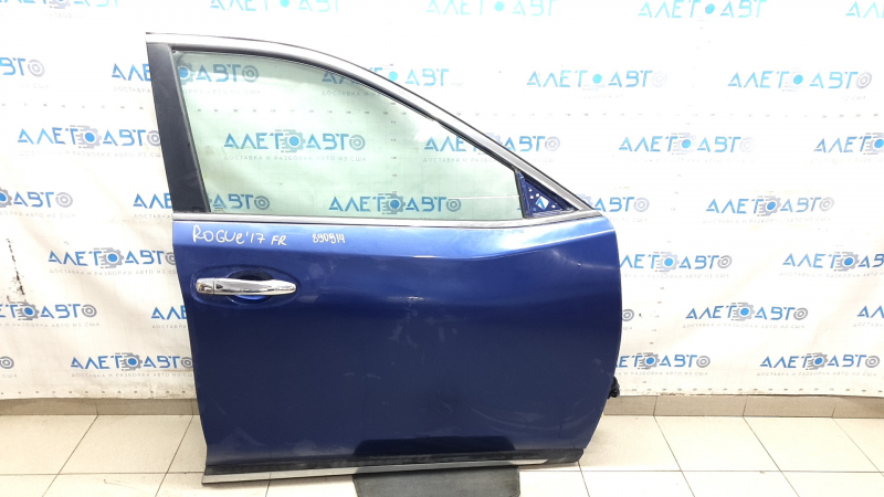 Дверь в сборе передняя правая Nissan Rogue 14-20 keyless, синий RBY, нижняя хром накладка