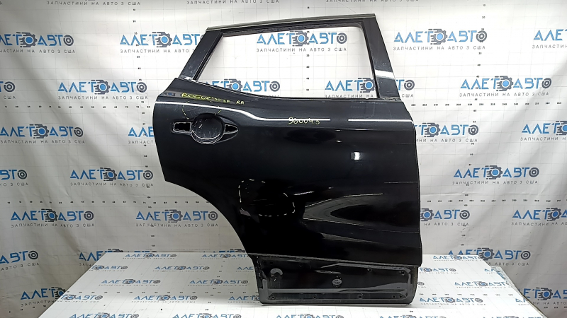 Дверь голая задняя правая Nissan Rogue Sport 17-23 черный G41, с верхним хром молдингом, тычка на хроме, царапины