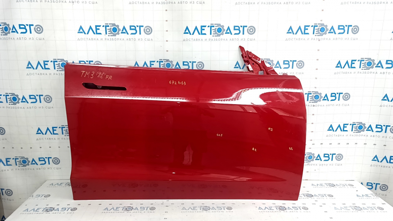 Дверь голая передняя правая Tesla Model 3 21-23 красный PPMR, окрас 0.2-0.25