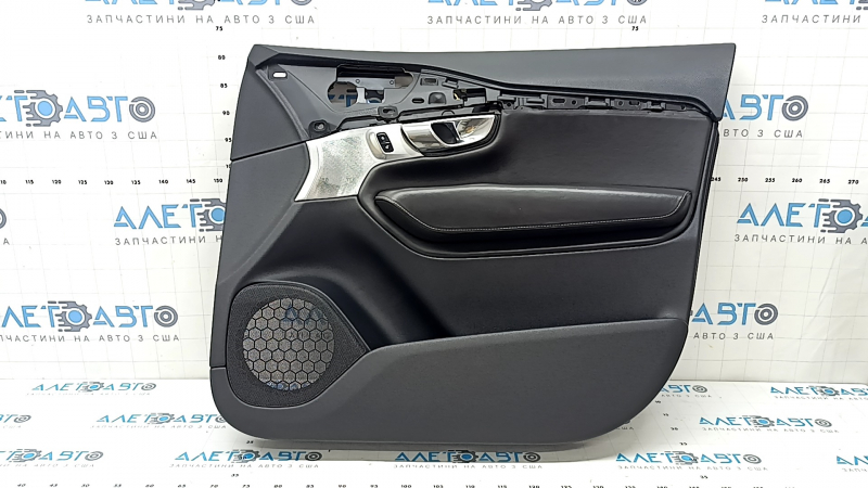Panou ușă dreapta față neagră Volvo XC90 16-22, cotieră și inserție din piele nappa neagră, cusături gri, Bowers and Wilkins, cu mâner, zgârieturi