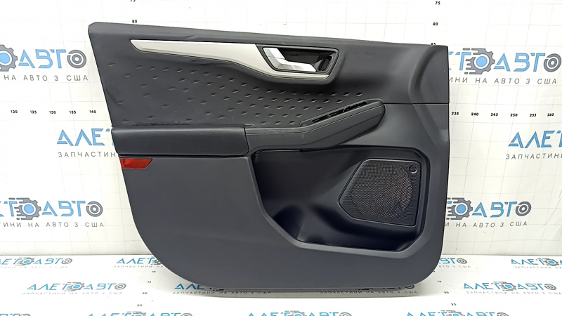 Panou ușă stânga față pentru Ford Escape MK4 2020-2022, negru cu inserție din plastic negru, cotieră din piele neagră, ornament gri, cu mâner, zgârieturi, lovituri