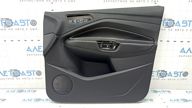 Обшивка двери карточка передняя правая Ford Escape MK3 17-19 рест, черная, подлокотник кожа черная, царапины, под чистку