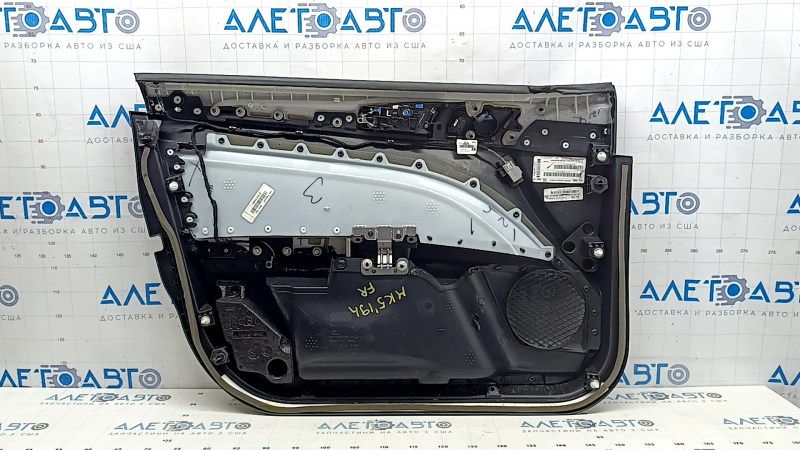 Ornament ușă, placă dreapta față, Ford Fusion mk5 17-20, negru cu inserție din piele neagră, bandaj gri, cotieră din piele, titan, cu mâner și buton de blocare, zgârieturi