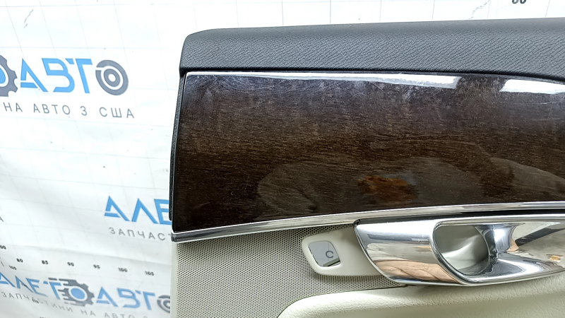 Ornament ușă, placă spate dreapta, Volvo XC90 16-20, gri, inserție din piele gri, cotieră din piele gri, cu mâner, inserție din lemn cu ornament cromat, zgârieturi pe inserție, gata de curățat chimic