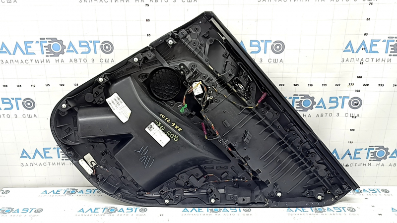 Ornamente ușă, placă portieră stânga spate, BMW X5 G05 19-22, piele neagră fără cortină, inserție din lemn Fineline Stripe, cotieră din piele neagră, cu mâner și suprapuneri, lovituri, zgârieturi