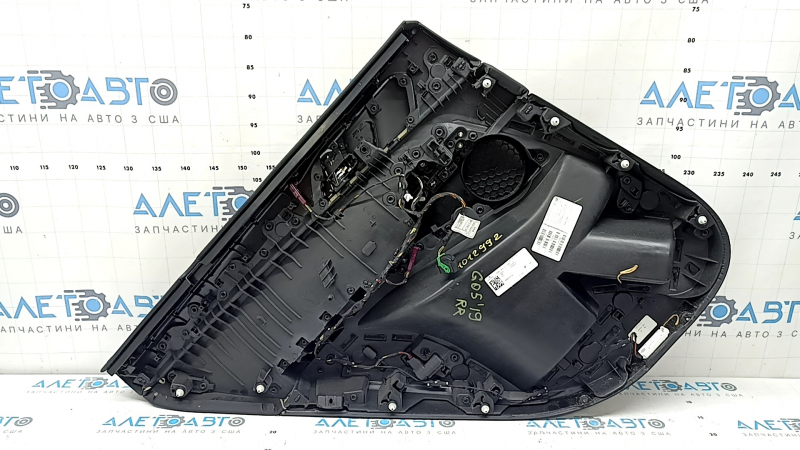 Ornament ușă, placă portieră dreapta spate, BMW X5 G05 19-22, piele neagră fără cortină, inserție din lemn Fineline Stripe, cotieră din piele bej, cu mâner și suprapuneri, lovitură, zgârieturi, curățabil chimic