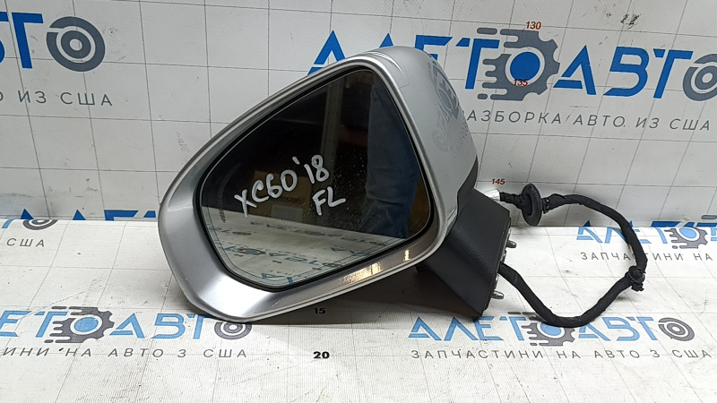 Зеркало боковое левое в сборе Volvo XC60 18-26 14 пинов, поворотник, автозатемнение, подогрев, BSM, серебро, царапины, тычка