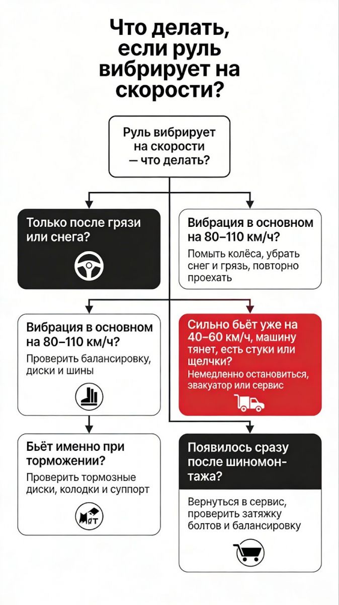 Алгоритм действий при вибрации руля: от мойки колёс до эвакуатора