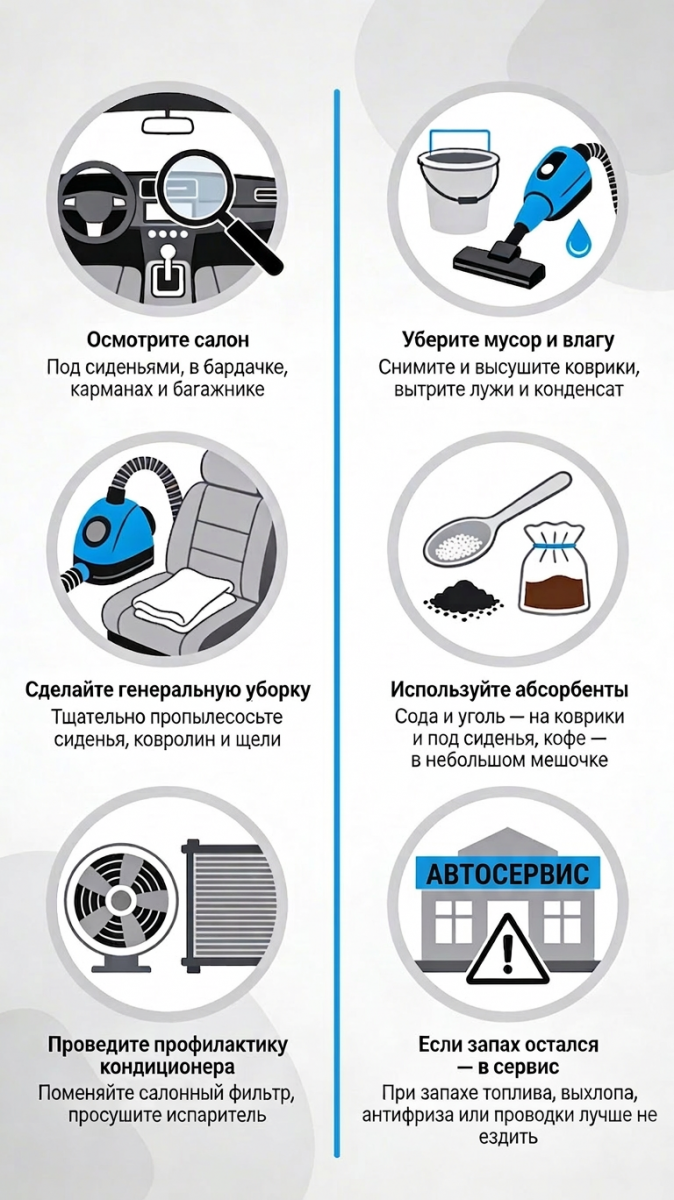 Алгоритм из шести шагов, как самостоятельно убрать запах в салоне автомобиля
