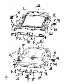 Обшивка потолка Jeep Cherokee KL 14-17 бежевый. без люка, вмятины, надломы, под химчистку