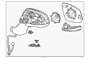 Oglindă laterală dreapta Toyota Highlander 20-22, semnalizare, iluminare, încălzire, pliere automată, BSM, cu cameră