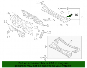 Уплотнитель решетки дворников правый Subaru Outback 10-14
