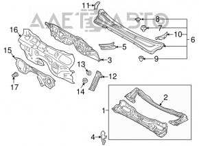 Уплотнитель решетки дворников правый Subaru Outback 10-14