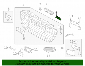 Кронштейн крепления площадки номера решетки радиатора grill правое Audi A6 C8 19-24