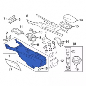 Консоль центральная подлокотник и подстаканники Ford Mustang mk6 15-23 в сборе кожа черная