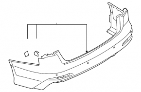 Bara spate neaderentă Audi A6 C8 19-25 pentru senzori de parcare fără asistență la parcare, cu antenă, fără mufă cârlig de remorcare, albastră, zgârieturi, ciobiri, presate, rupturi