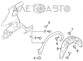 Căptușeală aripă spate stânga Nissan Rogue Sport 17-22, element de fixare rupt