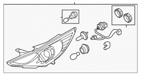 Фара передняя правая голая Hyundai Sonata 11-14