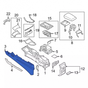 Накладка центральной консоли задняя Ford Edge 15-24 черная, под прикуриватель, с дефлектором
