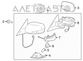 Зеркало боковое правое в сборе Lexus GS300 GS350 GS430 GS450h 06-07 14 пинов, подогрев, черное