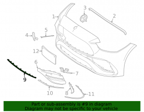 Bandă bară față, centrală inferioară, Mercedes Clasa C W206 300 22-25 AMG pachet, cromată