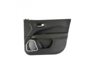 Cartelă de ornamente uși față dreapta Jeep Compass 17-21 negru cu inserție din piele neagră, cotieră piele neagră cu cusături maro, curățabil uscat