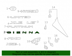 Эмблема надпись SIENNA двери багажника Toyota Sienna 21-26