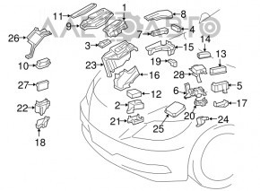 Carcasa cutiei de siguranțe de sub capotă a unui Lexus LS460 07-17 are un suport defect.