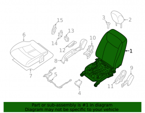 Пассажирское сидение Nissan Leaf 13-17 без airbag, подогрев, ткань черное, механическое