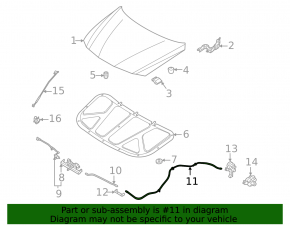 Трос открытия замка капота в сборе 3 части Hyundai Elantra 21-23