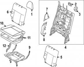 Spătar banchetă spate, rândul 3, dreapta, Hyundai Santa Fe 24-26, piele gri, cu cadru, cu tetieră, perforată, curățabil chimic