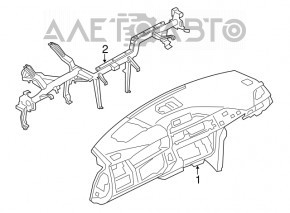 Bord față cu airbag BMW 3 F30 12-18 4p, negru cu bej, fără proeminențe, zgârieturi, plasă ruptă, necesită curățare