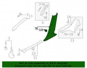 Subaru Forester 25-26 negru, uzat, ornament stâlp central stânga jos