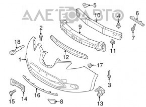 Suportul pentru bara de protecție față stânga Nissan Leaf 13-17, nou, original