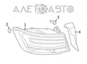 Carcasa farului exterior stânga pentru un Audi A4 B9 17-19 are un suport defect.