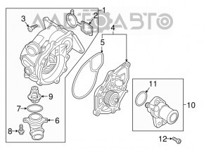 Помпа охлаждения с корпусом термостата в сборе VW Passat b8 16-19 USA 1.8Т
