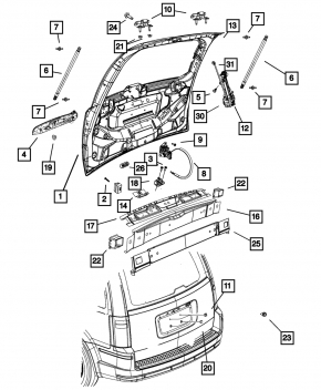 Накладка двери багажника Dodge Grand Caravan 11-17 с ручкой, под камеру