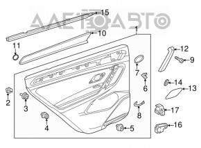 Ornament ușă, placă spate stânga, VW Tiguan 18-20, negru cu inserție din plastic negru, cotieră din piele neagră, sub tweeter, zgârieturi, îndoitură