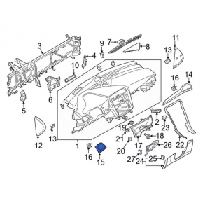 Накладка торпеды левая Ford Fusion mk5 17-20 серая, надлом крепления
