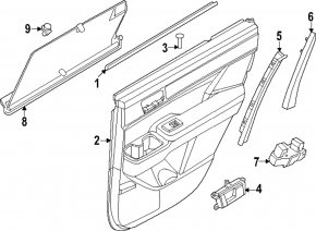 Panou decorativ ușă spate stânga Hyundai Santa Fe 24-26 gri, cotieră și inserție gri deschis, ornament cromat, lovituri, adâncituri, zgârieturi pe ornament, zgârieturi