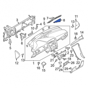 Husă centrală bord pentru difuzor Ford Fusion mk5 17-20, negru, 