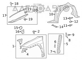 Garnitura de etanșare a aripii ușii din dreapta a modelului Lexus UX 19-26 este îndoită.