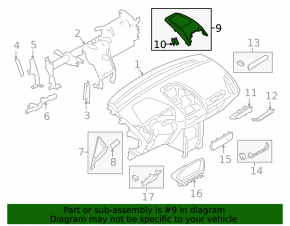 Накладка передней панели верхняя центральная под динамик Ford Ecosport 18-22 черная, 2 части