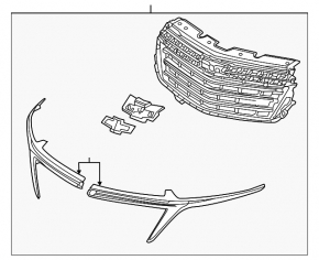 Решетка радиатора grill в сборе Chevrolet Equinox 22-24 с эмблемой и молдингами, хром, LS