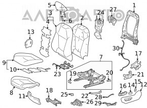 Водительское сидение Toyota Venza 21-24 без airbag, кожа, серое, повреждение водой, без управления и моторчиков, на з/ч