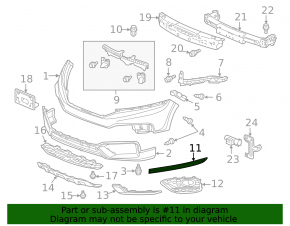 Молдинг переднего бампера правый Honda Crosstour 10-15 2013-15, headlamp